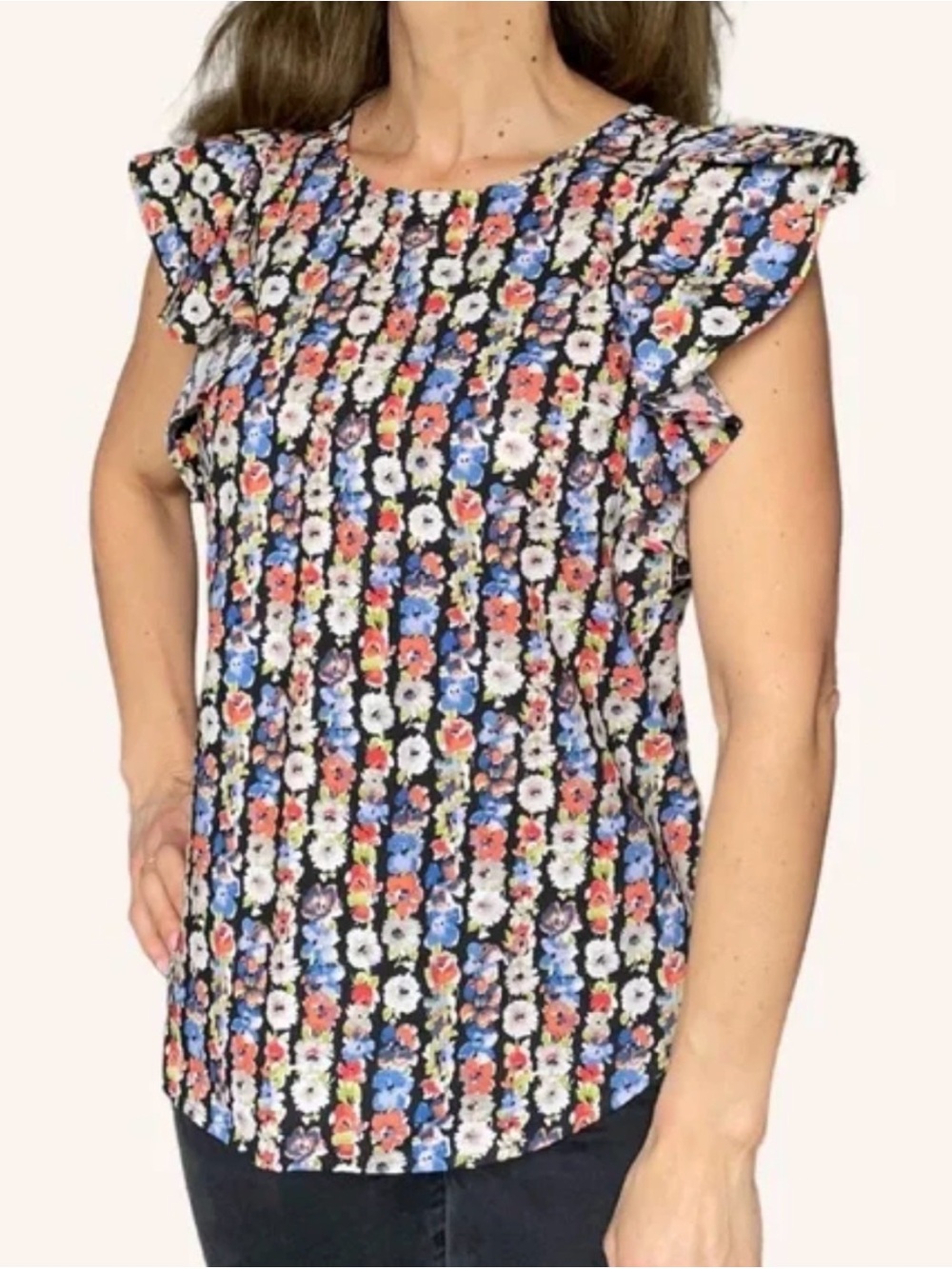 J. Crew Mercantile Floral Ruffle Sleeve cotton Blouse